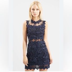 Soieblu navy blue sleeveless lace dress.
